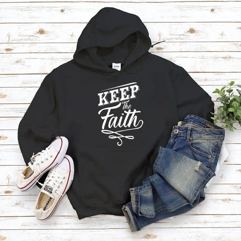 

Men's Keep Faith Letters Print Designer Hoodie Luxury Hooded Sweatshirt Autumn Winter Warm Clothing for Male Luxury Streetwear