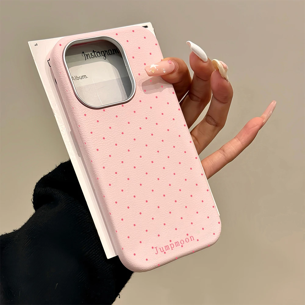 INS Pink Point Pattern Phone Case For Samsung Galaxy A16 A35 A54 A55 5G S26 S22 S23 FE S24 Plus S25 Ultra Leather Texture Funda