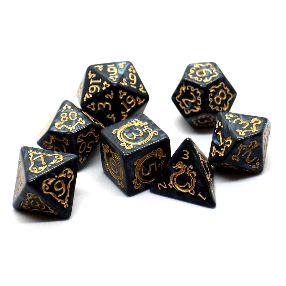 7-teiliges DND-Würfelset mit Drachenmuster, mehrseitige D4 D6 D8 D10 D12 D20 Würfel, ideales Geschenk für Desktop-Spiele, Geburtstage und Festiva