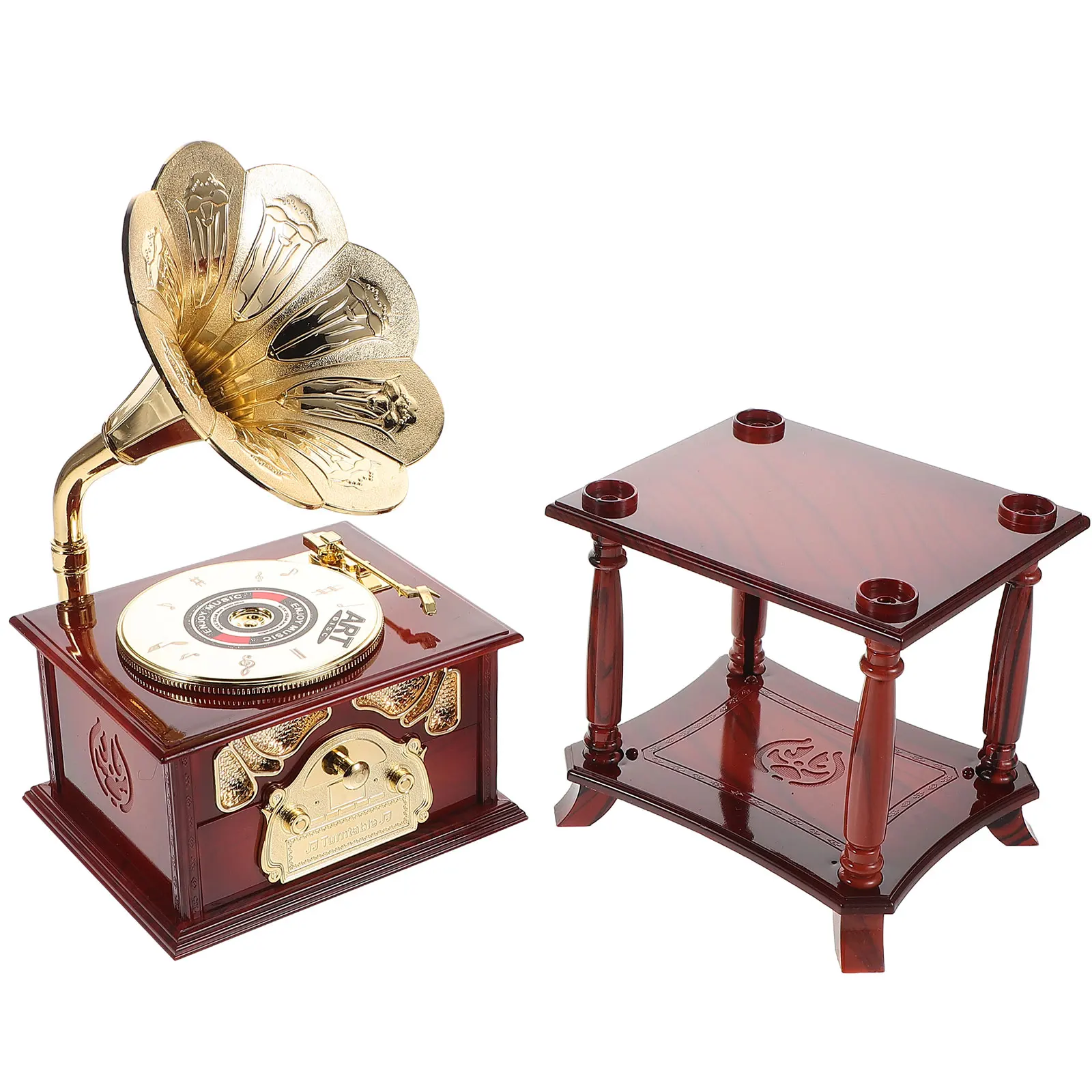 クリエイティブレトロ蓄音機オルゴールヴィンテージミニレコードプレーヤークラシックテーブル装飾エレガントなチャームデスクおもちゃ楽器