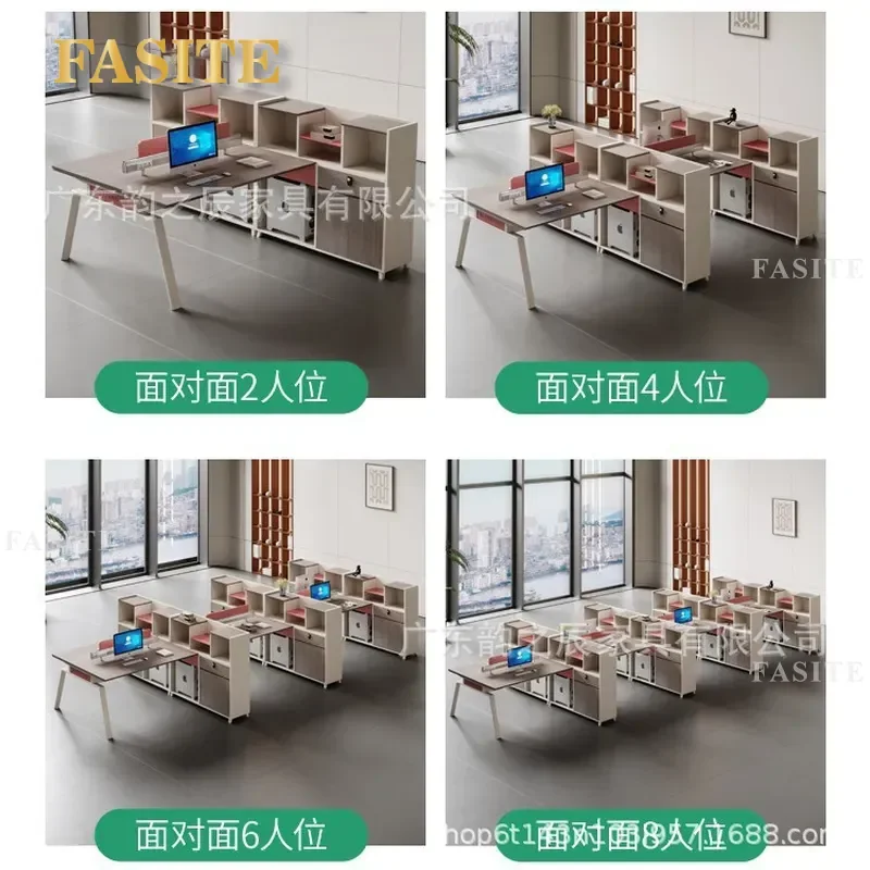 For 6 Person Office Desk and Chair Set Minimalist Light Luxury Double Financial Workstation Opposite Staff Computer Table