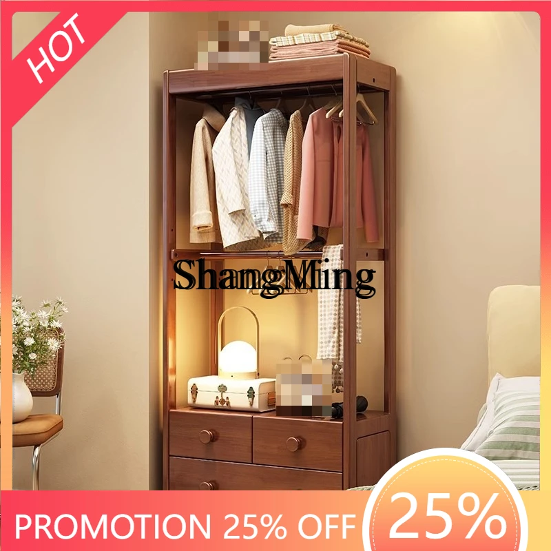 

SM wood floor-to-ceiling bedroom household bedside table integrated storage rack bedside hanging clothes with drawer rack