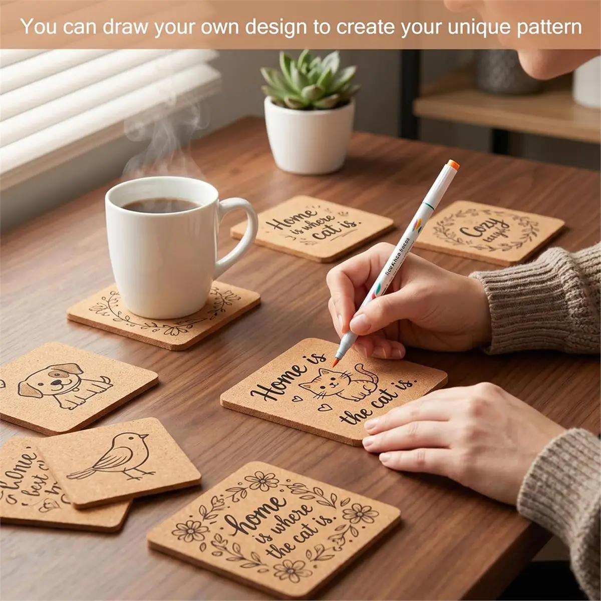 50 Pcs Self-Adhesive Cork Sheets Square, 4
