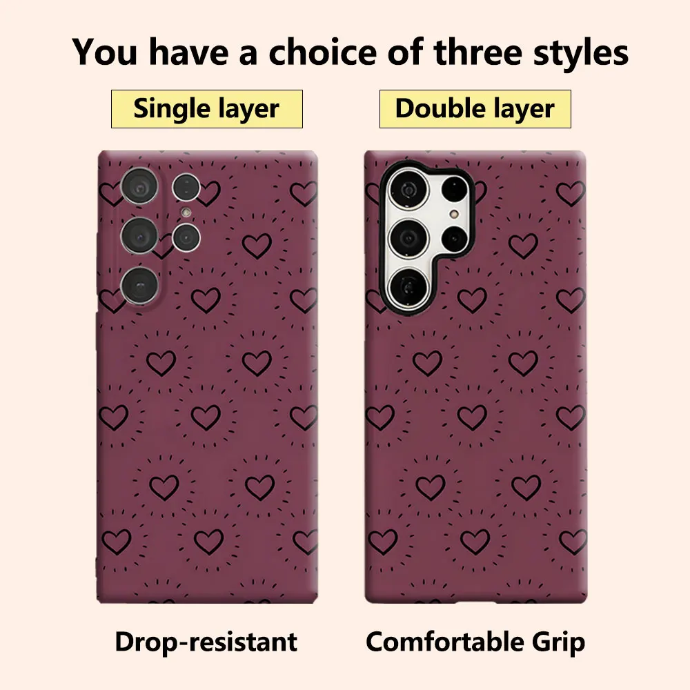 Plum Hearts Phone Case for Samsung Galaxy S26 S25 Ultra S24 S23 Ultra Plus Shockproof Double layer tough Back Cover