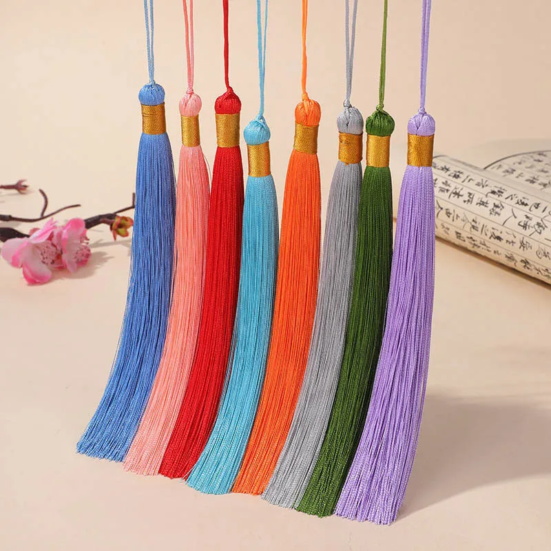2/5Pcs 17CM Multi‑Color Tassel Pendants Gold Binding Head with Hanging String DIY Supplies for Fan Bookmark Home Bag Decoration