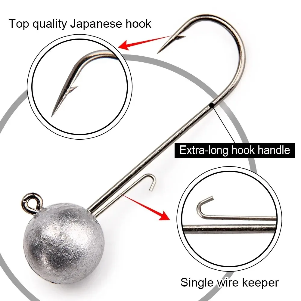 4PCS High Carbon Steel Jig Heads Fishing Hooks 5g 7g 10g Long Shank round Ball Weights for Soft Lure Worm Accessory