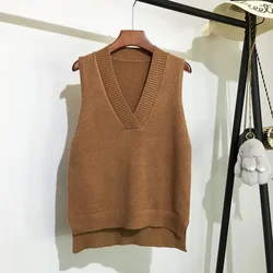 2024 Fashion New Sleeveless Loose Solid Color Women Vest Sweater V-neck Knitted Pullover Top Casual Elegant Knitwear