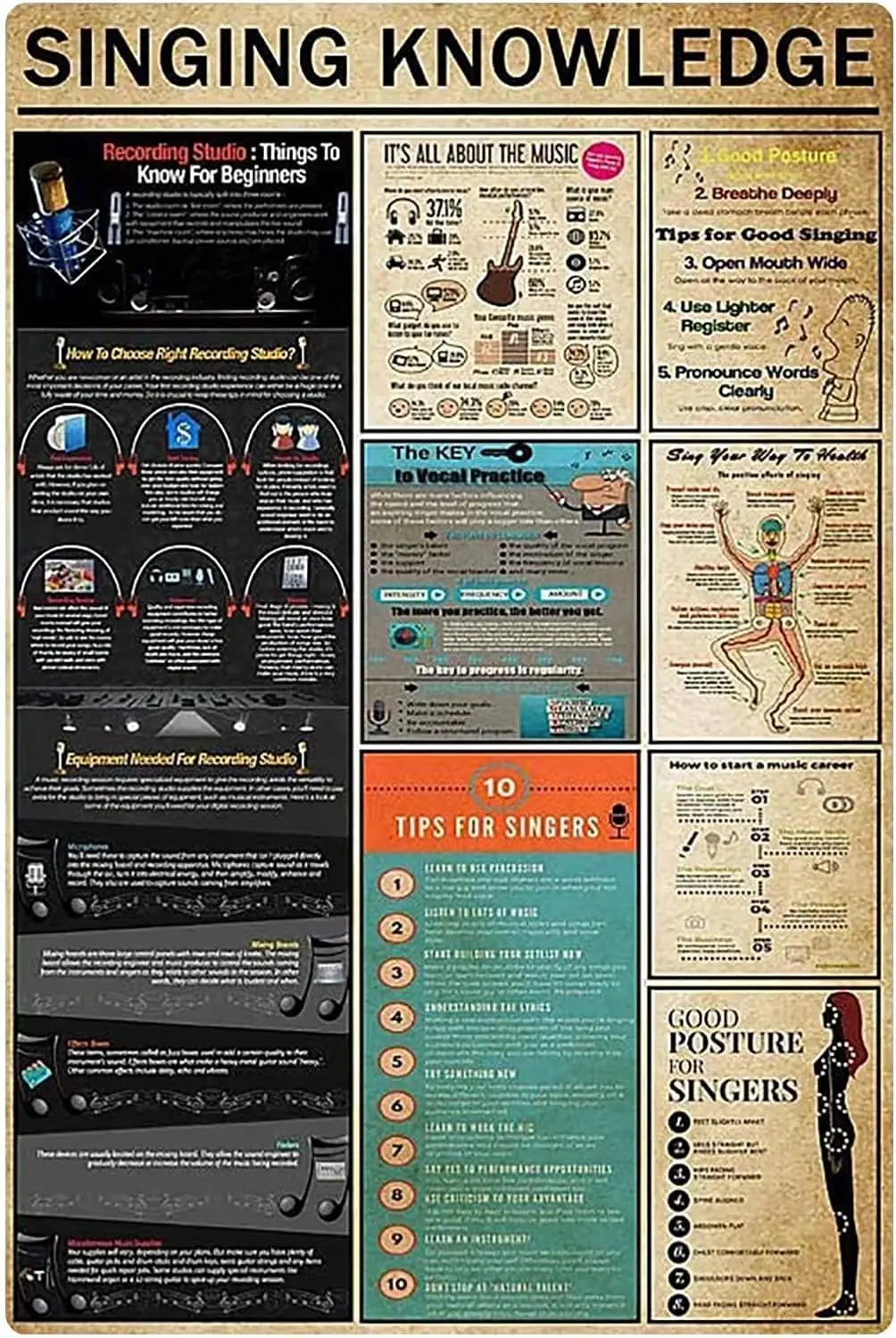 Youpinnong Plaques Métalliques Rétro en Étain, Guide d'Apprentissage du Chant, Guides d'Apprentissage du Chant, Plaques de Collection pour Amateurs, Décoration pour Bar à Domicile C