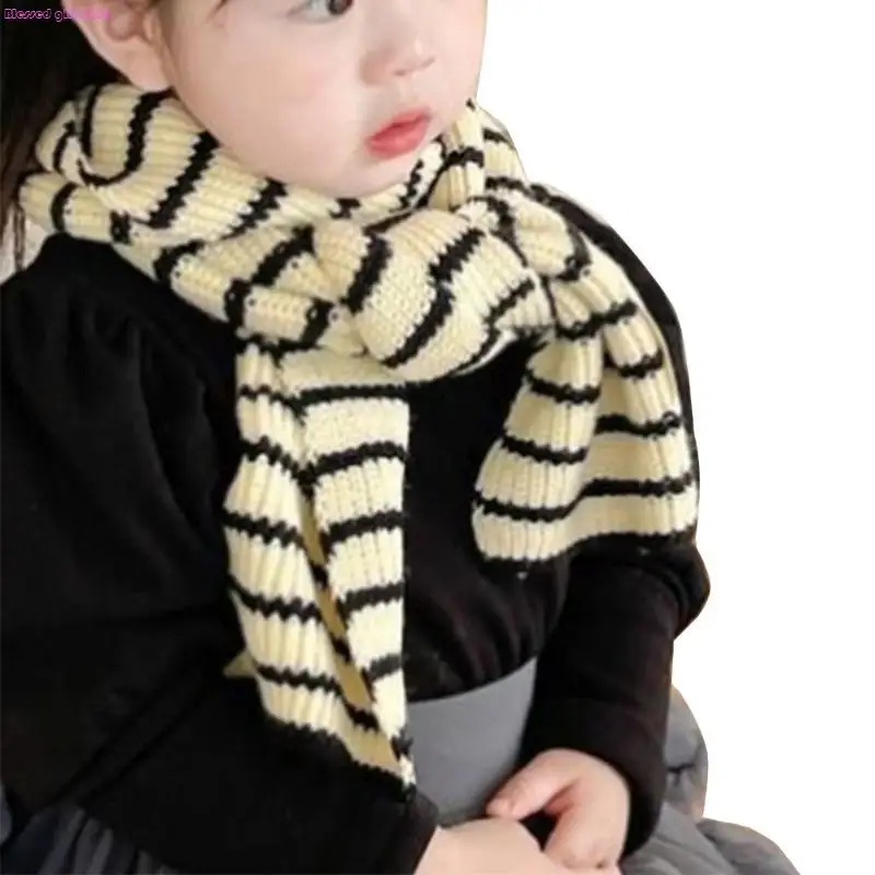 D0JC Adjustable Winter Stripe Scarf Kids Wools Scarf Comfortable Wear for Boys Girls