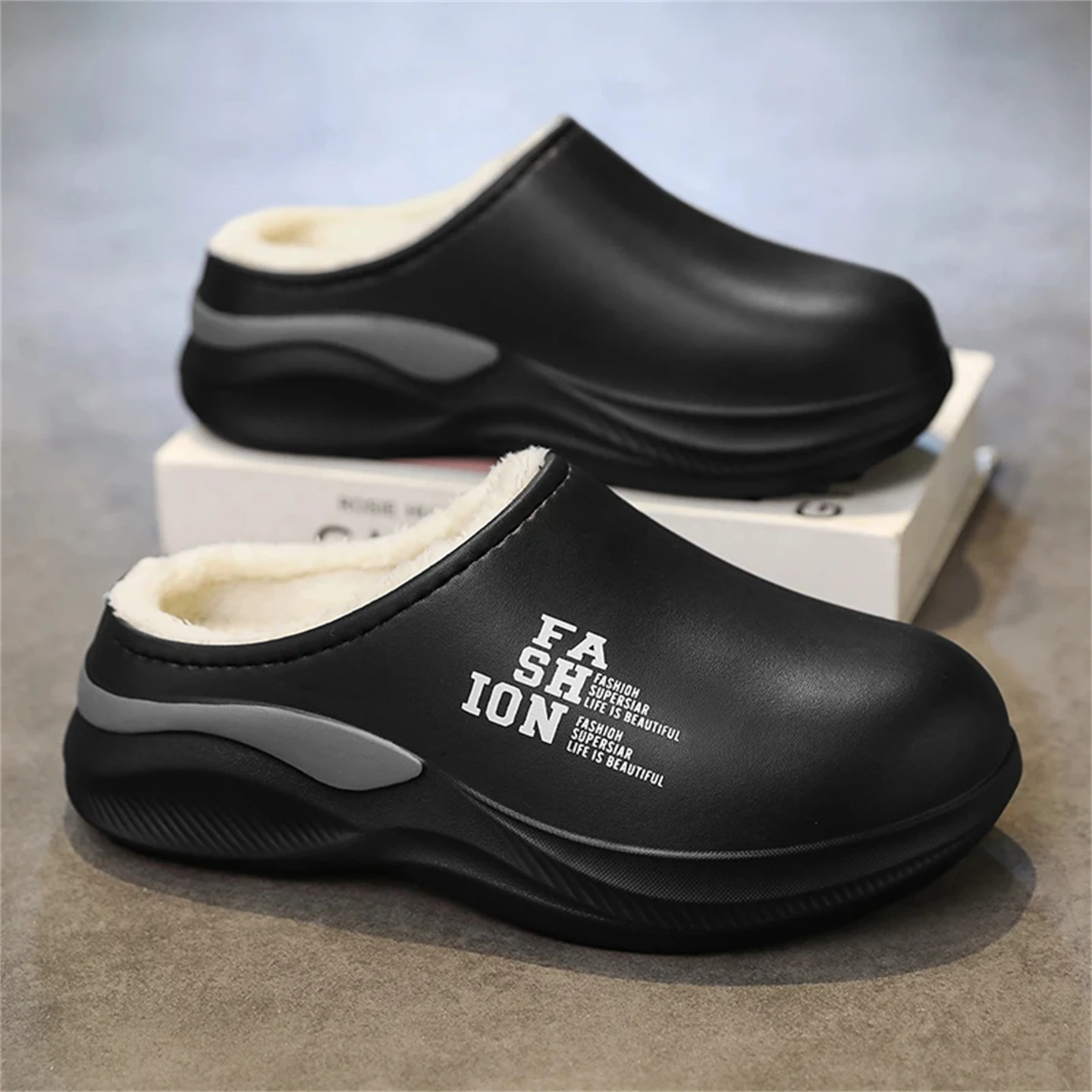 

Men's Cotton Slippers Winter Thickened Warm Anti-slip Waterproof Home Wearable Fleece-lined Slip-On Shoes Korean Style Youth ...