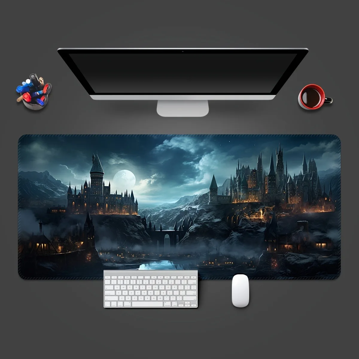 

Castle Night Dark Large Size Non-slip Rubber Mouse Pad XXL Computer Game Accessory Keyboard Desktop Decorate Mat for Home Office