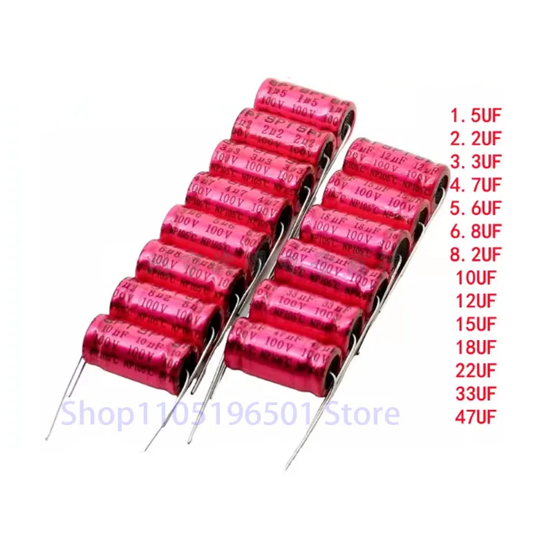 

10PCS 2.2/3.3/4.7/6.8/10/22/33/47UF100V NP axial Electrolytic capacitor