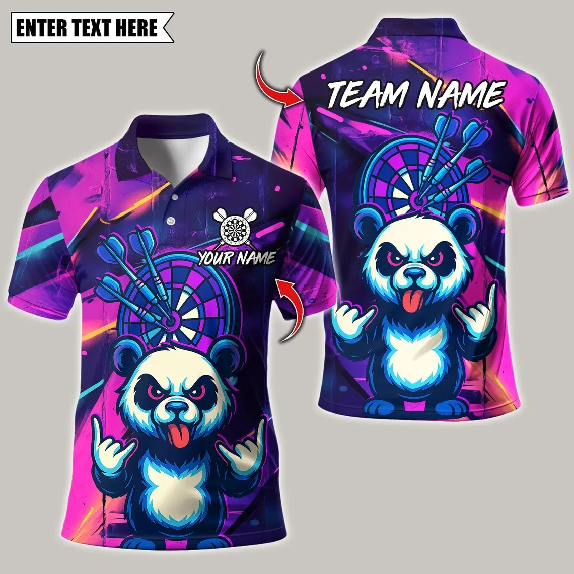 Men's Personalized Shark Panda Rabbit Dart Polo Shirt Custom Diy Name Team Name Hip Pop Animal Graphic Short Sleeve Sports Tees