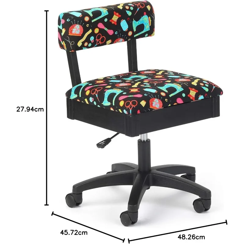 H7013B Adjustable Height Hydraulic Sewing and Craft Chair with Under Seat Storage and Printed Fabric, Sewing Notions Print