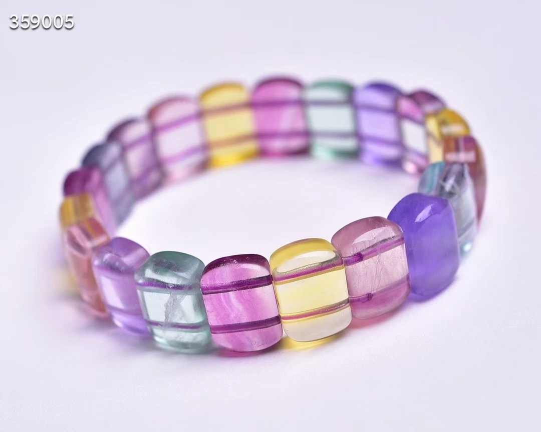 Natural Colorful Fluorite Quartz Clear Rectangle Beads Bracelet Bangle Purple Fluorite 14x10mm Women Men Fluorite Jewelry AAAAA