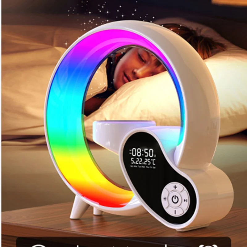 Portable Atmosphere Light Clock Night Light Rechargeable Wireless LED With Bluetooth Sound Alarm Clock Speaker RGB Table Lamp