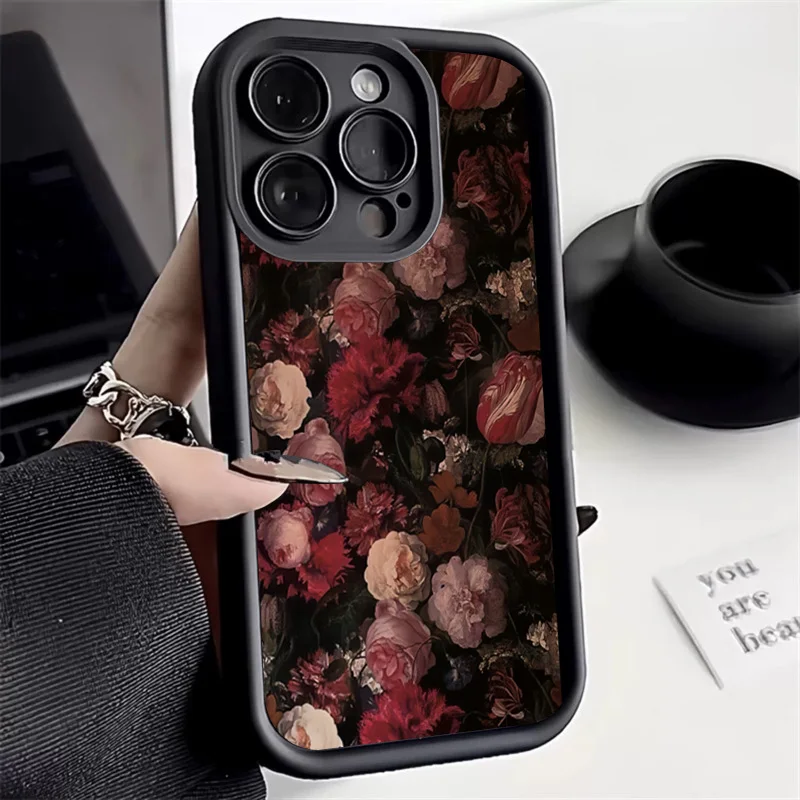 Moonlit Red Flower Printed Phone Case For Xiaomi Redmi 14c 13c 12c 4G Note 12 11 13 14 Pro Plus 5G 12s 11s 10s 10 Pro Soft Cover