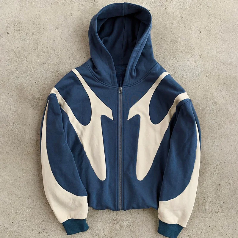 Autumn and winter American Y2K men's and women's street retro casual zipper personalized trend loose print hooded sweatshirt