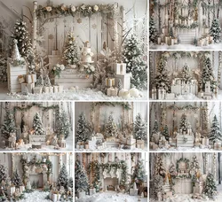 Mehofond-Fond de photographie de Noël d'hiver, forêt de neige, cadeaux d'arbre de Noël, décor de portrait de famille d'enfants, toile de fond de studio photo