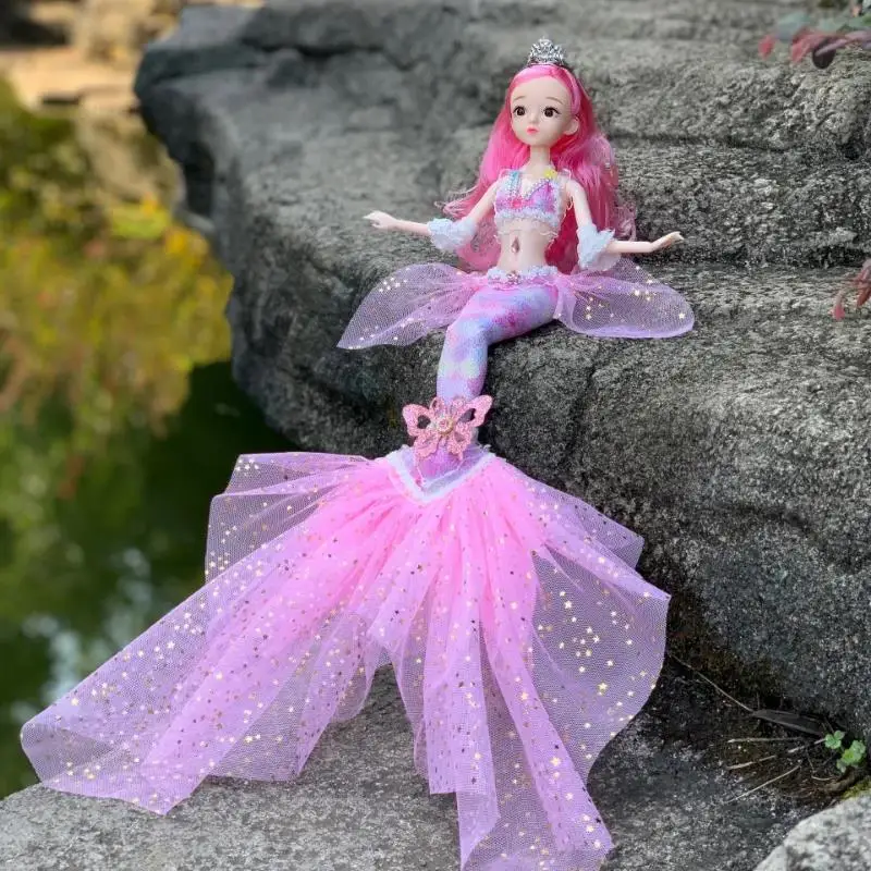 1Pcs Cute Wedding Mermaid Doll 45cm Doll 13 Joint Movable 3D Eye Clothes Detachable Dress-up Toy Girl Kid Birthday Gift