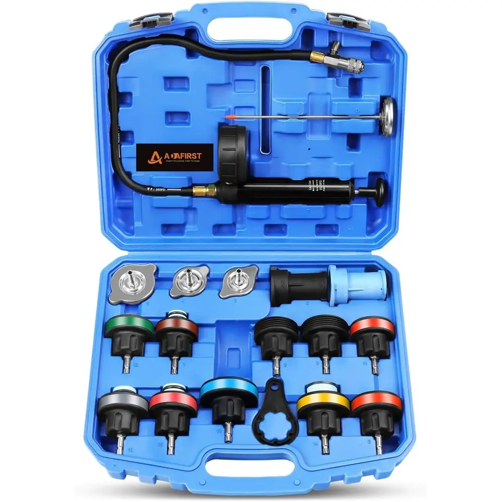 

Radiator Pure Tester Kit, 18PCS Automotive Water Tank Manual Pump Pure Test Tool and Adapters Work on Cooling System Leak Down D