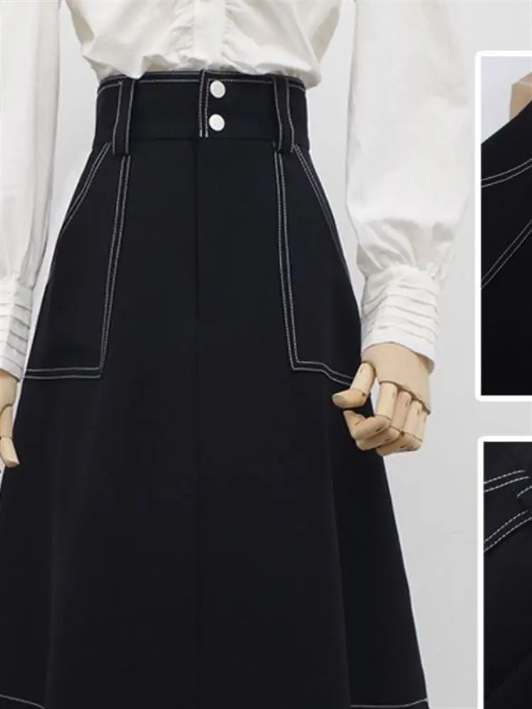 

High Waist A-Line Midi Skirt plus Size Women's Spring Autumn New Versatile Slimming Full Skirt Umbrella Skirt Winter Skirt