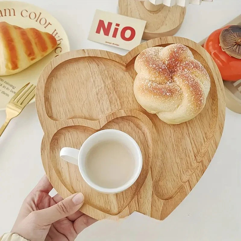 Creative Heart-shaped Solid Wood Tray Double Love Fruit Plate Sub-format Solid Wood Household Cake Snack Simple Tray