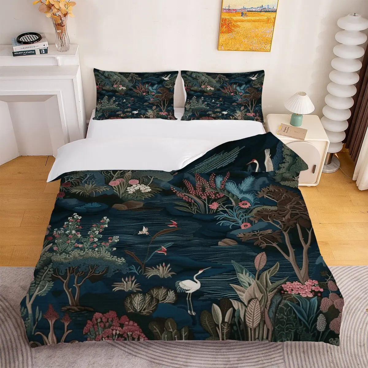 flying on the water  Down duvet cover large size  lotus blooming  1 duvet cover and 2 pillowcases (without blankets)