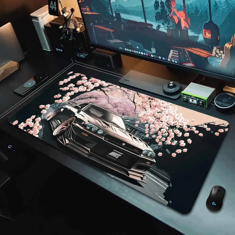 

Large Gaming Mouse Pad, Featuring A Pink Cherry Blossom Background and Sports Car Design,suitable for Both Office and Gaming Use