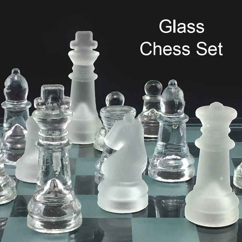 

Glass Chessman Chess Game International Chess Glass Chess Piece non Folding Checkerboard Ornament 20x20/25x25/35x35cm