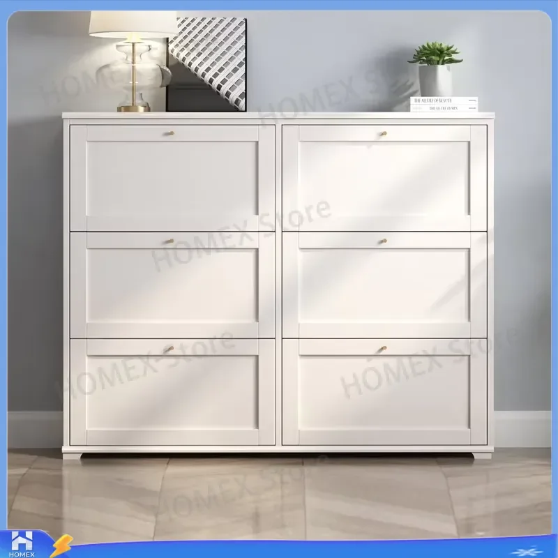 Modern Ultra Thin Solid Wood Shoe Cabinet Flip Door Adjustable Shelf Entryway Shoe Bench Space Saving Home Furniture