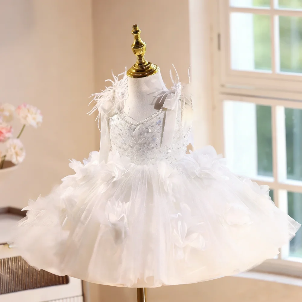

Party Dress 2026New Pink Girls Birthday Tutu Gown Flower Girl Children Pageant Host Outfit Princess Costume Piano Recital Kids