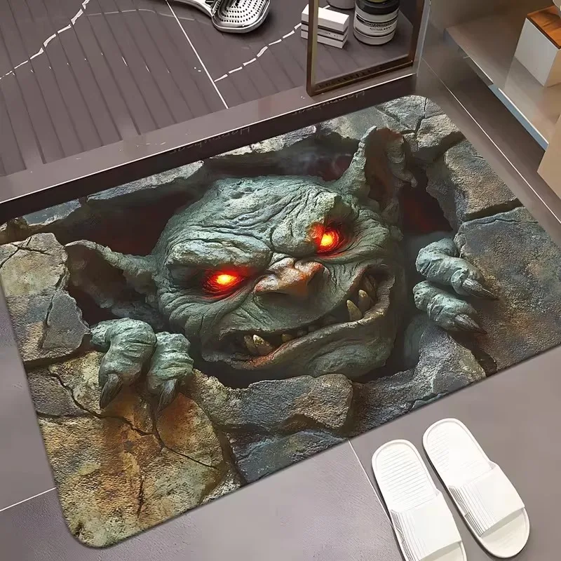 1pc 3D Effect Halloween Horror Skull Pattern Door Mat Slippery Absorbent Ultra Soft Plush Suitable for Living Room Front Door