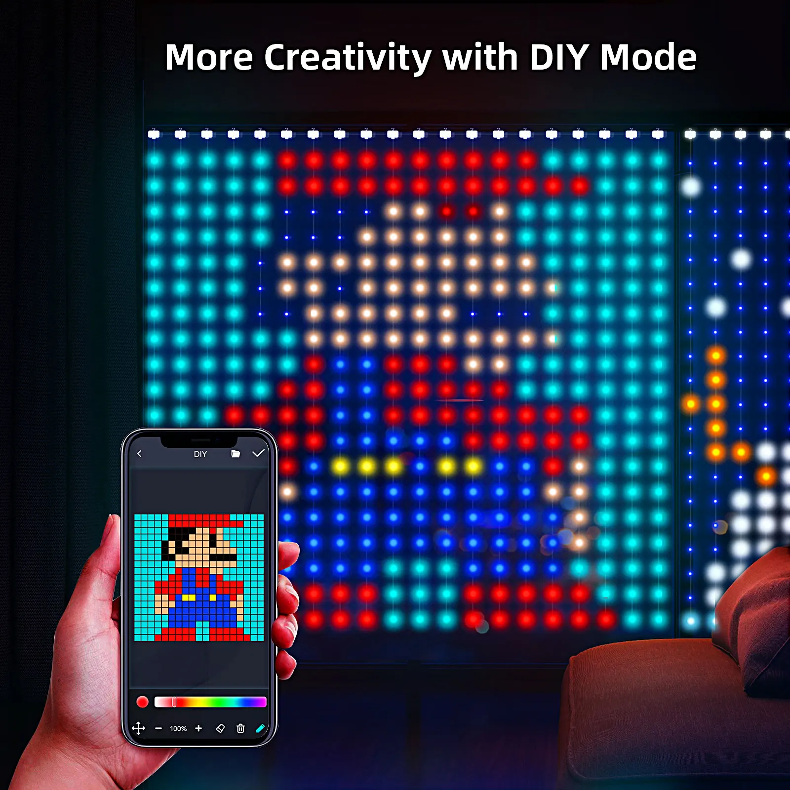 2Pcs Smart Vorhang Licht App DIY Bild Text Led-anzeige Smart LED RGB String Licht RGB LED Bluetooth Steuerung vorhang Lichter