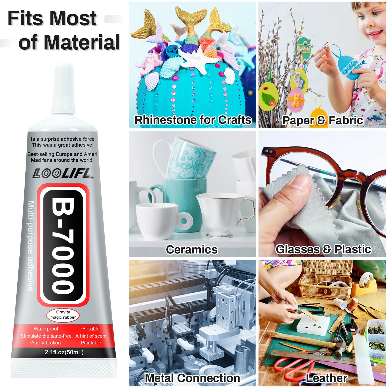 B7000 Rhinestones Glue for Crafts, Transparent Industrial Adhesive for Fabric Phone Repair Jewelery Making Crystal Gem