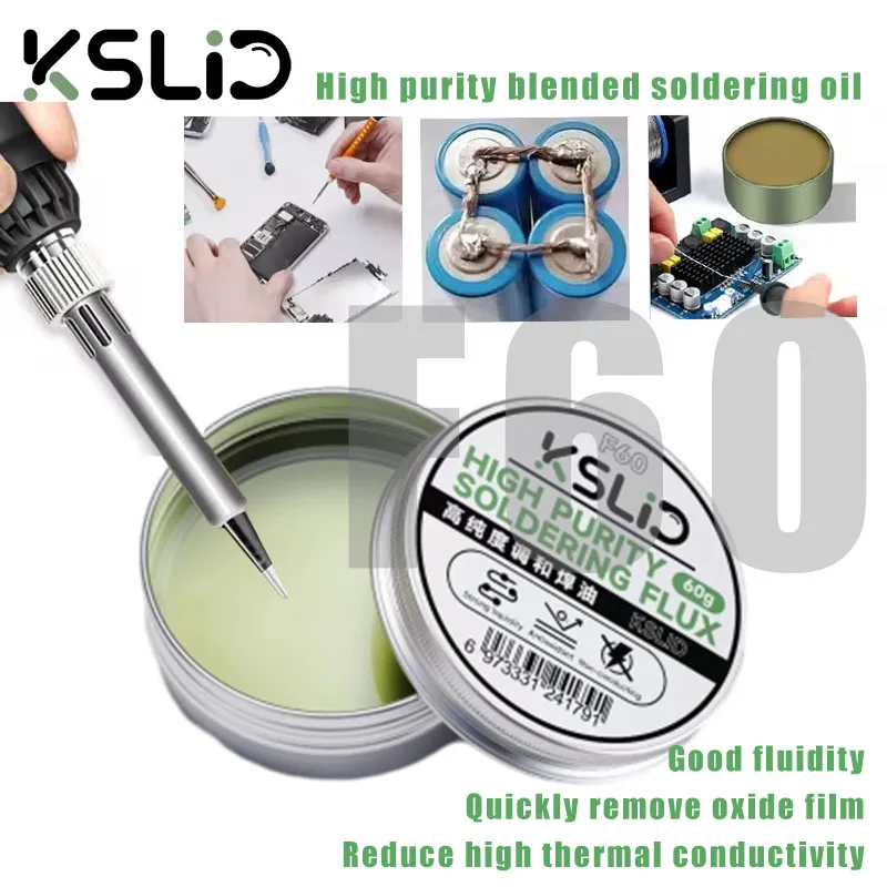 KSLID F60 Soldering Paste Flux No Washing Easy on the Tin Soldering Paste Soldering Oil No Acid No Halogen Powerful Flux