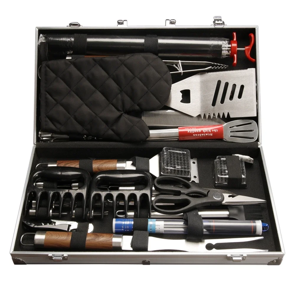 

38Pcs BBQ Grill Utensils Set For Camping Backyard Grilling Accessories With Barbecue Mats Aluminum Case