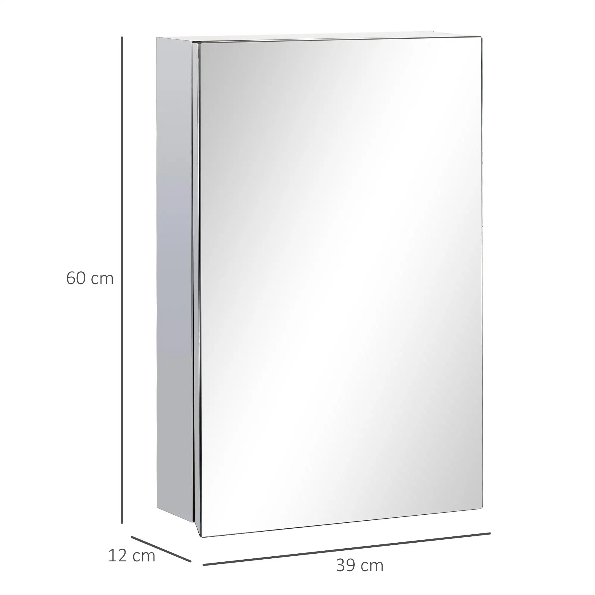 Mueble con espejo de acero inoxidable con 3 estantes y ventilador manual 39x12x60cm Ahorra espacio Plateado