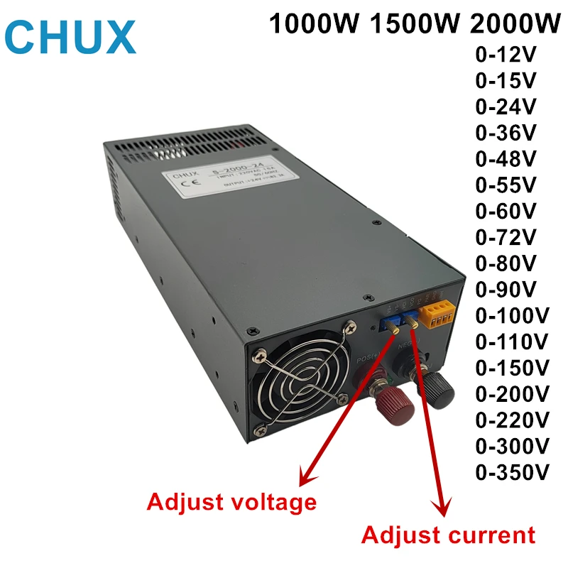 CHUX  2000W 1500W 1000W Adjustable Switching Power Supply DC 12V 15V 24V 36V 48V 60V 72V 80V 90V 110V 220V 300V 350VDC SMPS