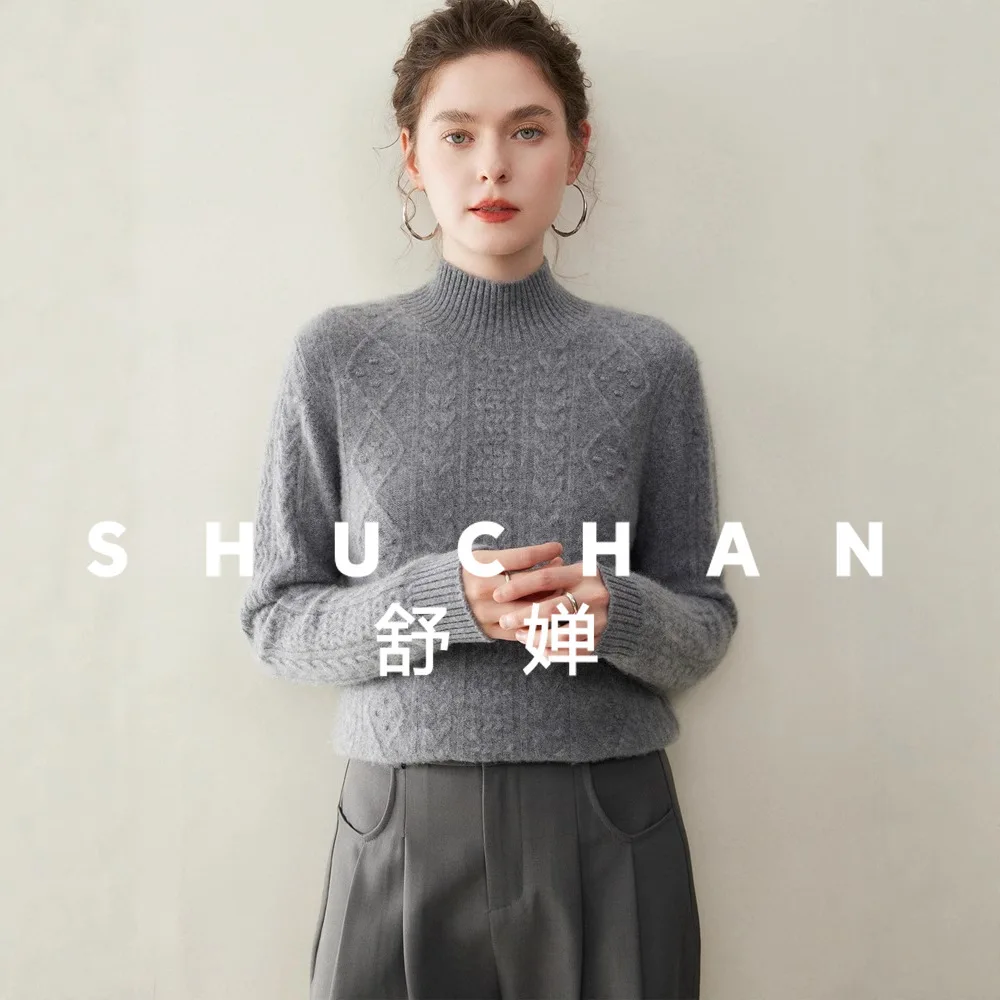 390g セミタートルネック ウール カシミヤ セーター レディース ニットセーター プルオーバー ブラウス デ フリオ フェミニナ