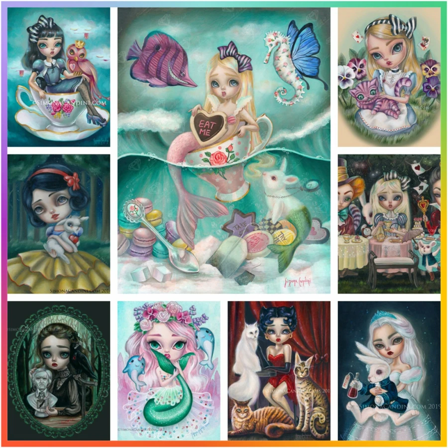 Große Augen Meerjungfrau Puppe Gothic Diamant Malerei Kreuz stich 5d DIY Kunst Bilder gedruckt Handwerk Mosaik Stickerei Wohnkultur Geschenk