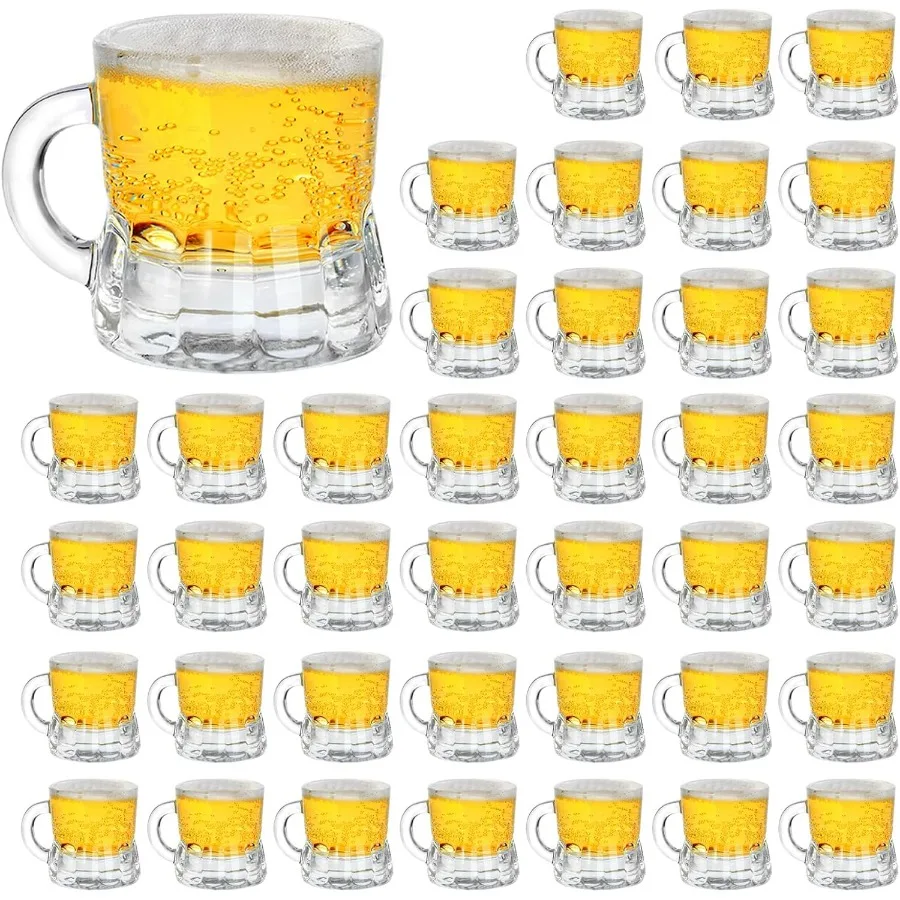 

Mini Beer Mugs 40 Pcs Real Glass Shot Glasses 1 Oz Clear Beers Glass with Handles Heavy Base Beer Stein Tasting Glasses for Bee