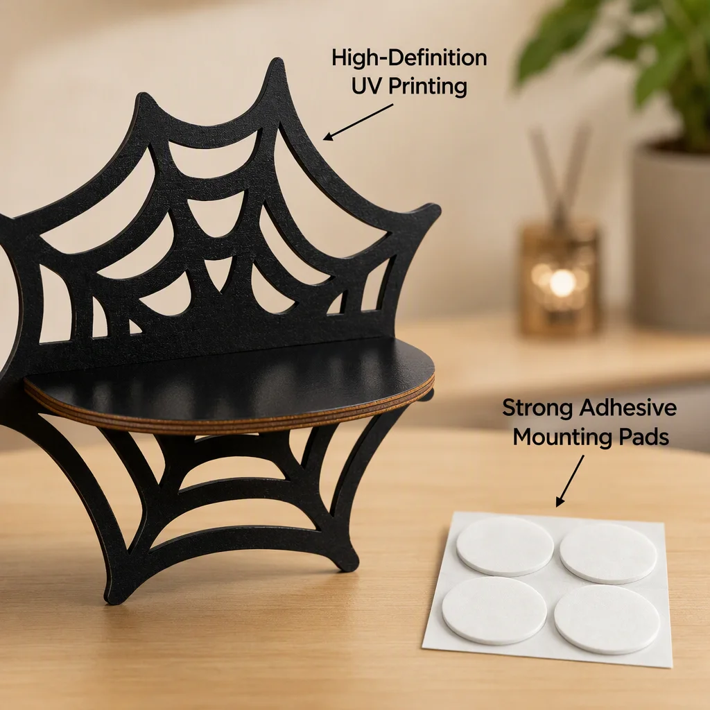 Cross-border Halloween-themed wooden wall-mounted shelf with ghost and bat designs for home holiday ambiance decor and storage