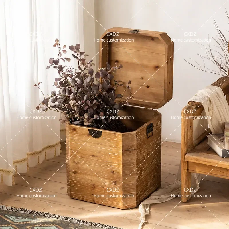 Retro Storage Side Table Living Room Bedroom Corner Cabinet American Pastoral Style Dustproof Box for Home Decor