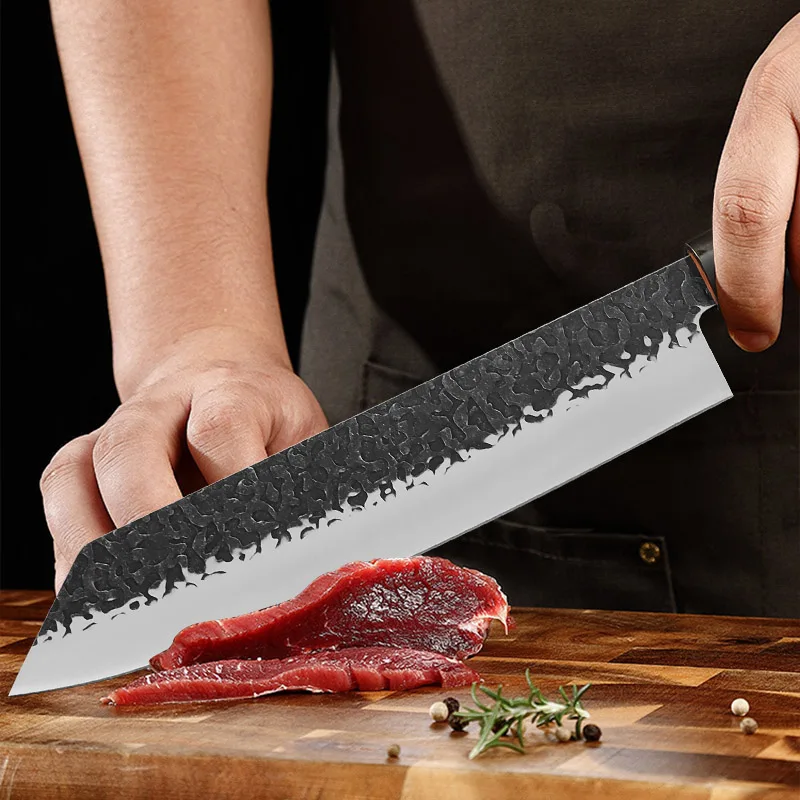 الفولاذ المقاوم للصدأ المطبخ سكين الطاهي تقطيع وتقطيع لحوم البقر السكاكين مقبض خشبي اليد مزورة الساطور سكين أدوات الطبخ #4