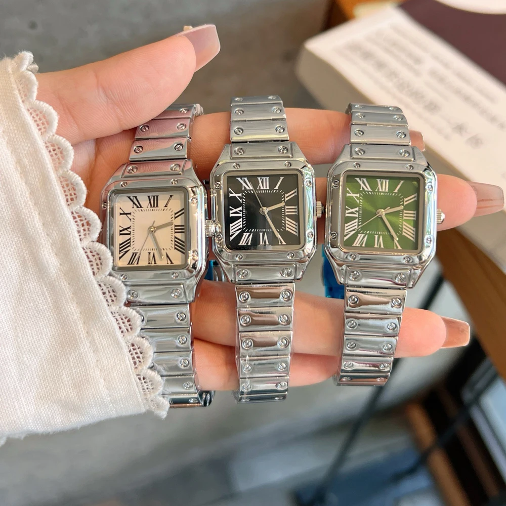 أزياء العلامة التجارية ساعات المعصم النساء فتاة السيدات ساحة جميلة الأرقام الرومانية نمط الصلب المعادن الفرقة الكوارتز ساعة فاخرة CA188