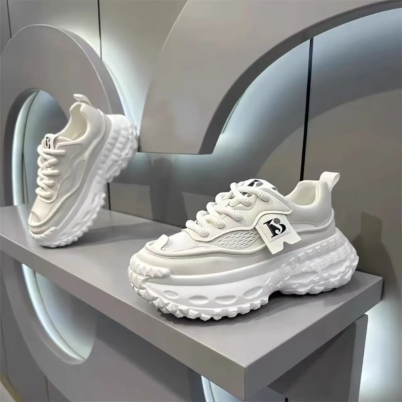 Men's Summer Trendy Tire Sole Casual Sports Shoes Non-Slip Thick Bottom Hidden Wedge White Dad Sneakers