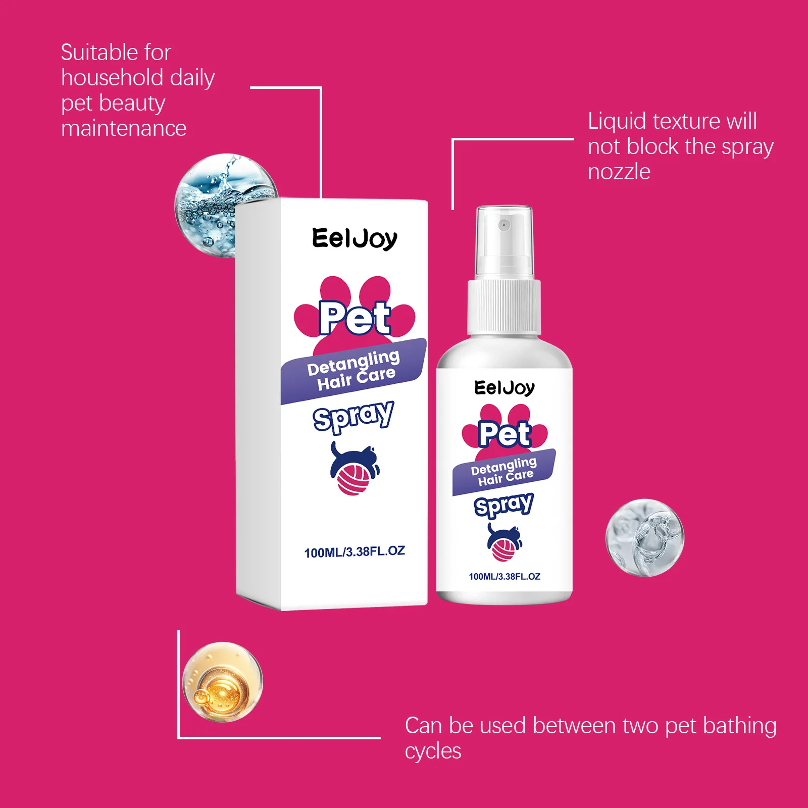 Pet Hair Care Spray Reduce Hair Tangling Helps Smooth Out Loose Hair Leave-In Conditioner Cat And Dogs Natural Shine Pet Product