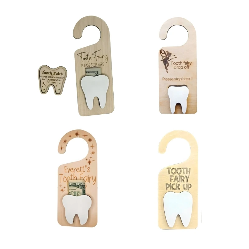 

F1CB Tooth Fairy Door Hanger Kids Room Decor with Money Holder Encourage Gift for Lost Teeth Children Tooth Fairy Pick up Box