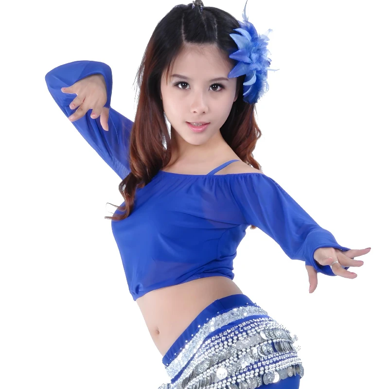 Belly Dance Top Costume for Women Crystal Mesh Long Sleeves Clothing Top Girl\'s Oriental Practice Clothing Bellydance Tops
